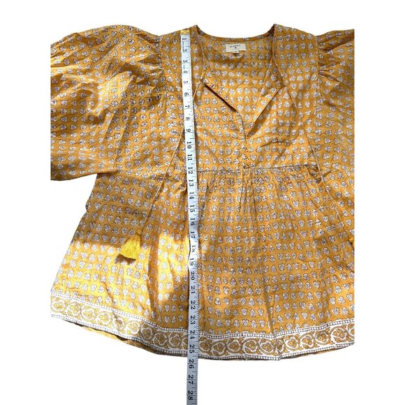 Marea by Liz Joy Steph Top Floral Peasant Tassels Yellow White Cotton Size M - Picture 6 of 8
